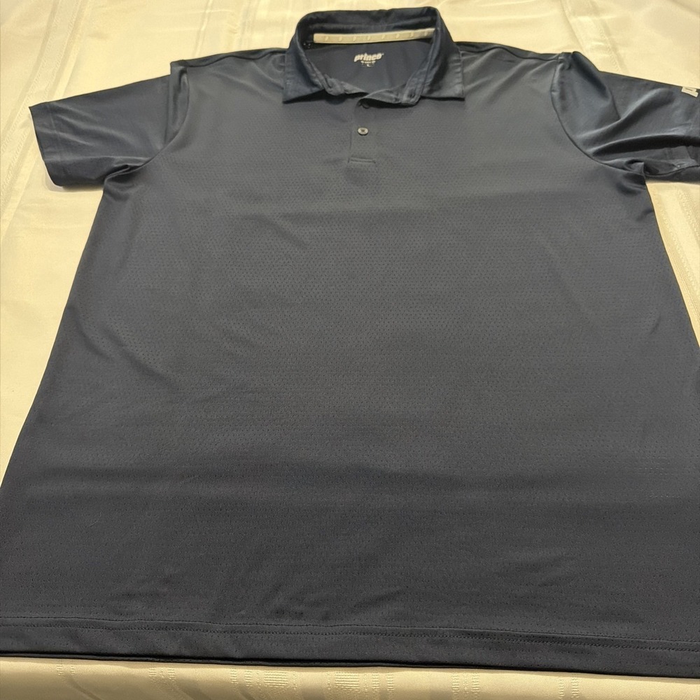 Prince Mens Navy Blue Performance Tennis Golf Polo Shirt Large L Stretch P Logo